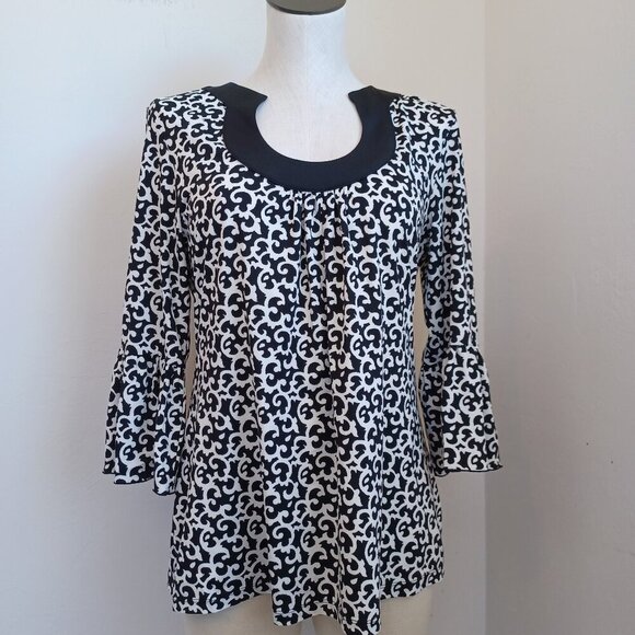 INC International Concepts Tunic Top Black White Ruffle Sleeve Womens Medium - Picture 6 of 13